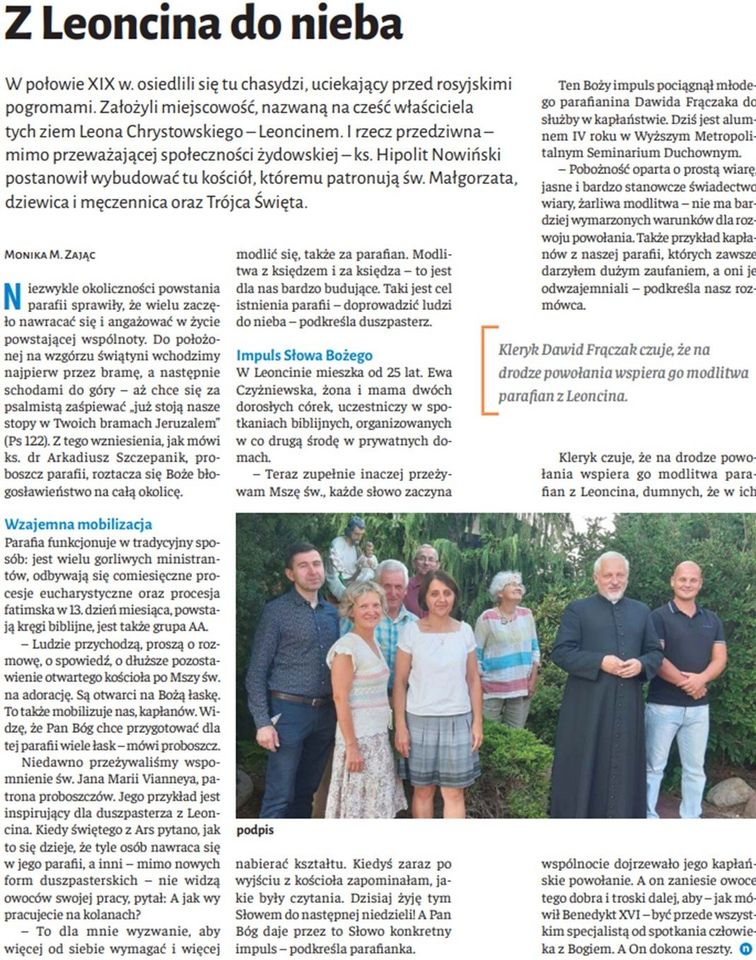 W najbliższej „Niedzieli” jest artykuł o naszej parafii w Leoncinie…